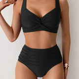 Dames Bikini met Gedraaide Top en Hoge Taille
