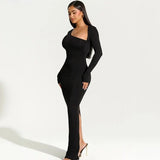 One-Shoulder Maxi Jurk met Lange Mouwen