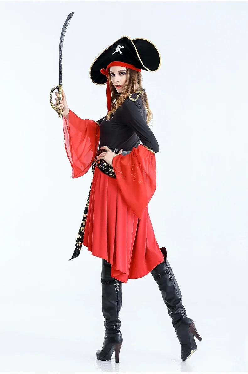 Piratenkapitein kostuum jurk – Halloween midi jurk voor dames, stoer en comfortabel ontwerp met piratendetails, perfect voor Halloween en verkleedfeesten.