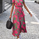 Dames Midi Jurk met Bloemenprint en V-Hals