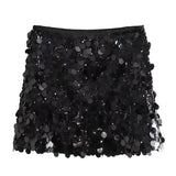 Glitter Pailletten Mini Rok met Hoge Taille en Glam Look