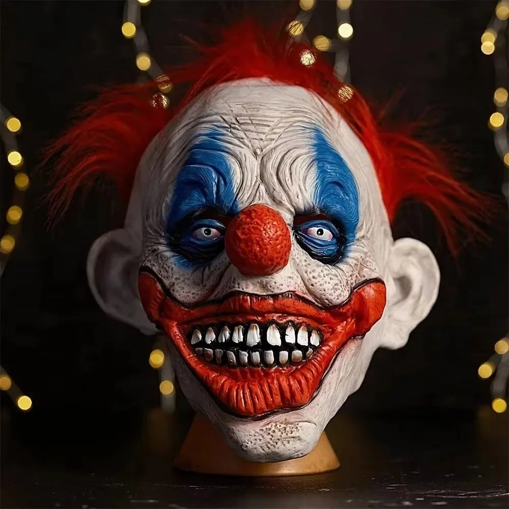 Halloween clown masker – eng en kleurrijk volledig gezichtsmasker van lichtgewicht materiaal, ideaal voor Halloween, cosplay en verkleedfeesten.