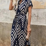 Dames Midi Jurk met Geometrische Print en V-Hals