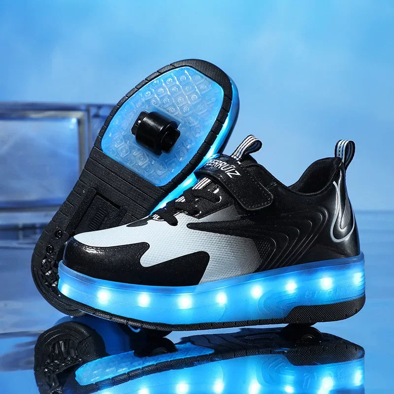 SparkRunners LED rolschaats sneakers voor kinderen – comfortabele en duurzame lichtgevende schoenen met kleurrijke LED-zolen, perfect voor buitenspelen en sportief plezier.