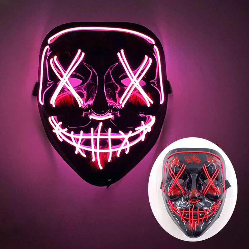 LED Halloween masker – draadloos lichtgevend party masker met meerdere stijlen en knipperende effecten, perfect voor Halloween, feestjes en cosplay voor kinderen en volwassenen.