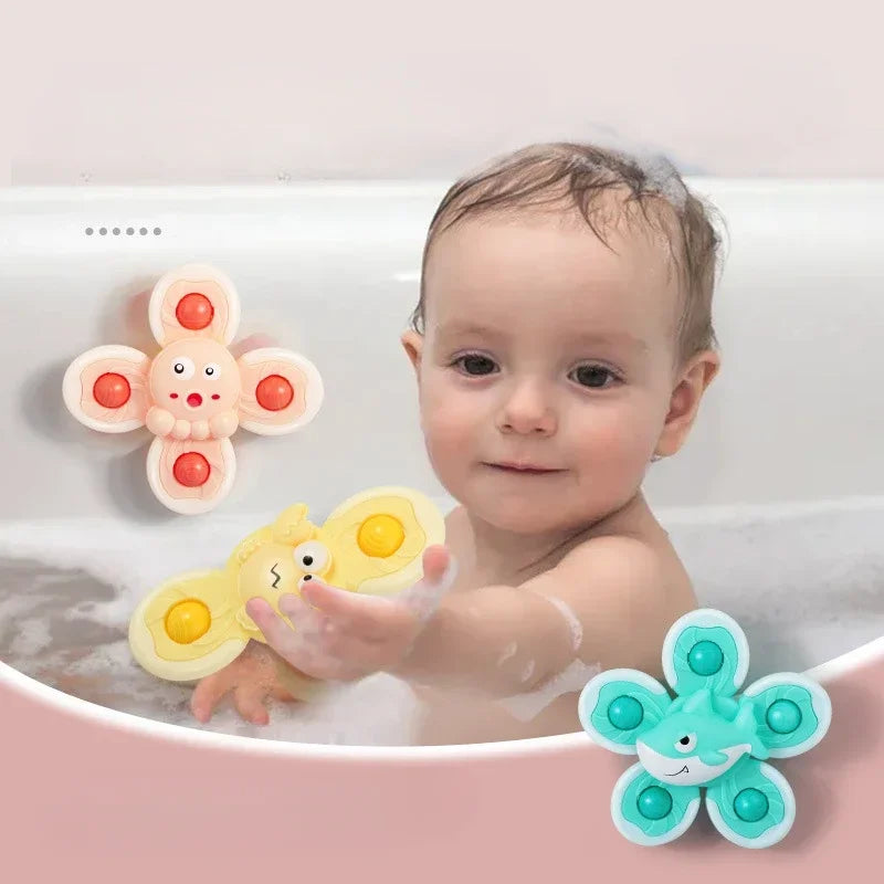 3-delige zuignap draaier – fidget spinner - educatief badspeelgoed voor uren speelplezier. Stimuleert de motorische ontwikkeling van je kleintje tijdens het baden.