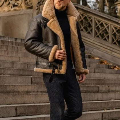 Sherpa gevoerde leren aviator winterjas voor heren