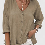 Dames blouse met knoopsluiting en driekwart mouwen
