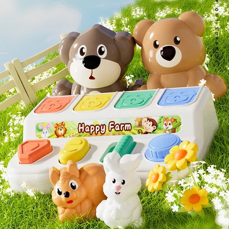 Interactief pop-up dieren sorteren – Montessori dierenactiviteitenspeelgoed dat de cognitieve en motorische vaardigheden van je kind bevordert. Leuk en leerzaam spelen met kleurrijke dierenfiguren.