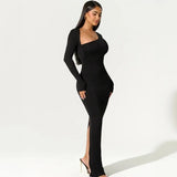 One-Shoulder Maxi Jurk met Lange Mouwen
