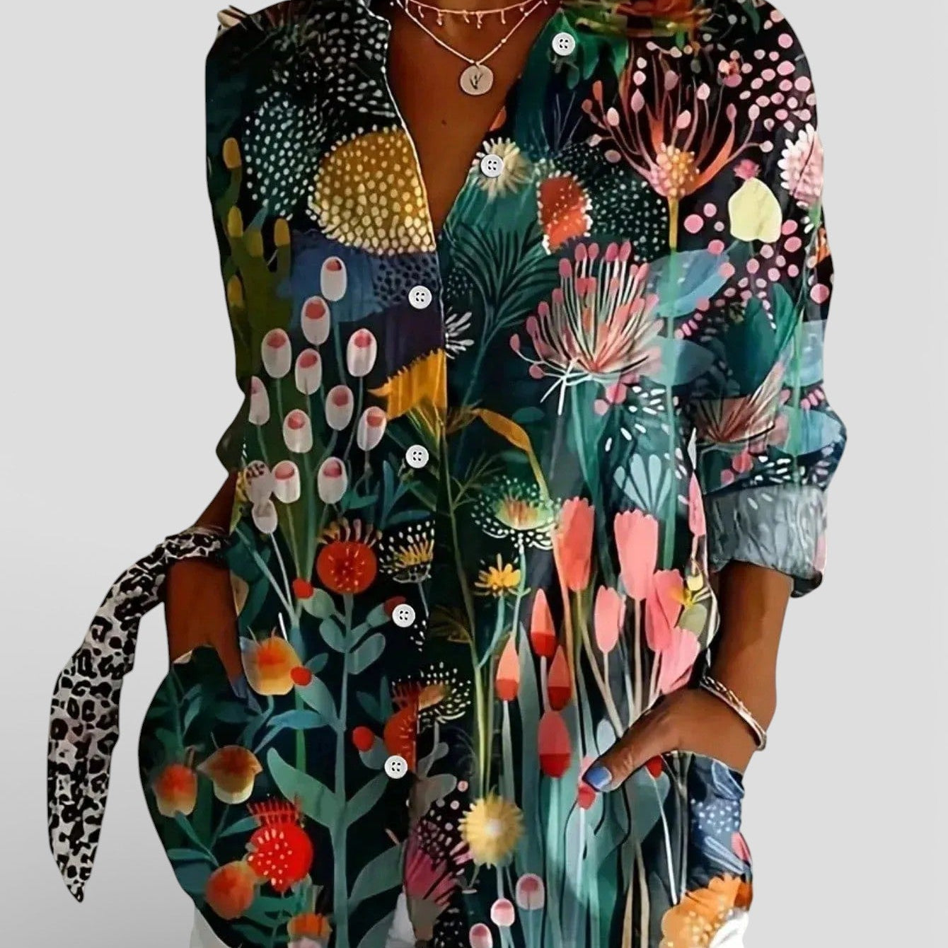 Dames Blouse met Abstracte Print en Knoopsluiting