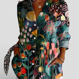 Dames Blouse met Abstracte Print en Knoopsluiting