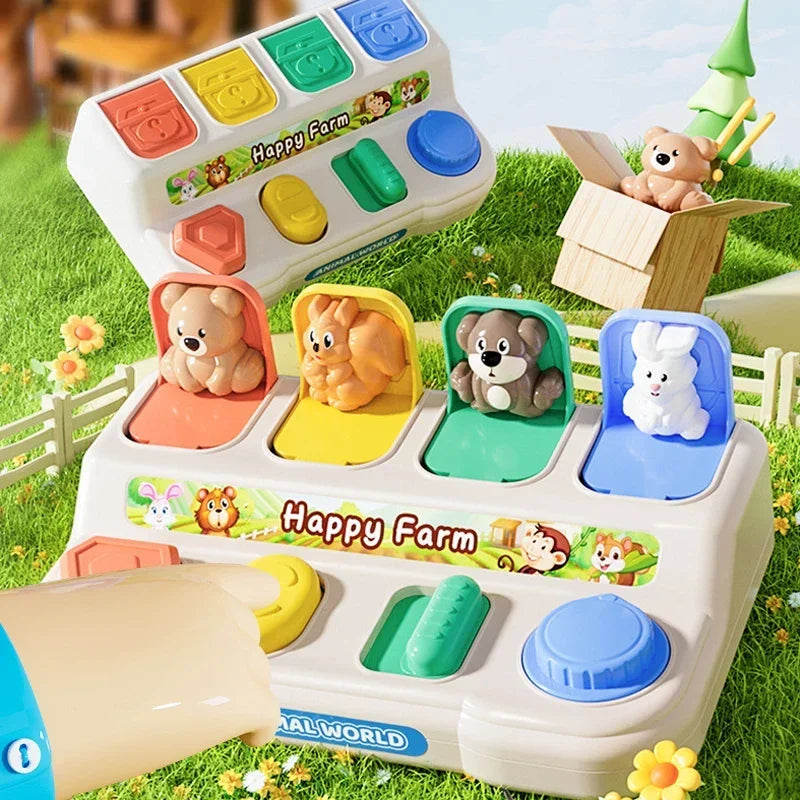 Interactief pop-up dieren sorteren – Montessori dierenactiviteitenspeelgoed dat de cognitieve en motorische vaardigheden van je kind bevordert. Leuk en leerzaam spelen met kleurrijke dierenfiguren.