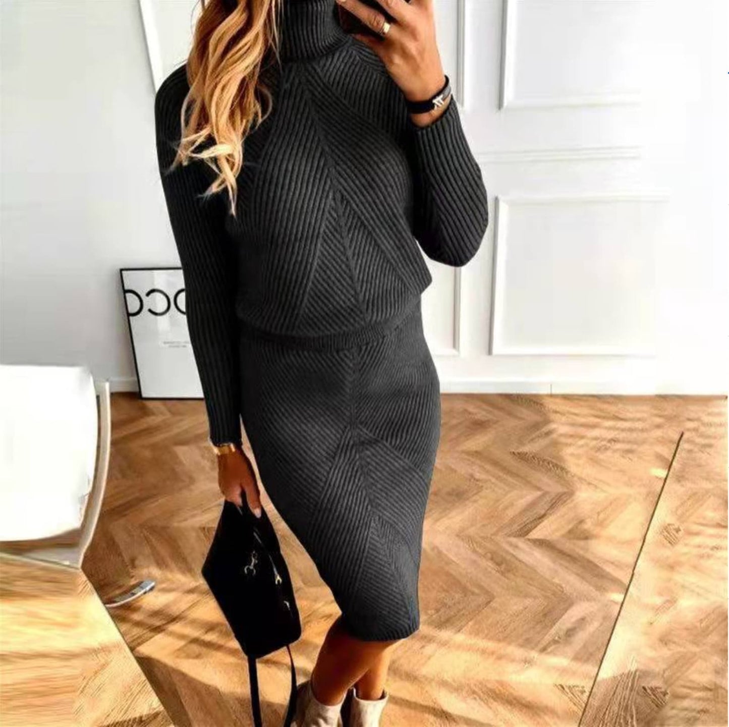 Zwarte Gebreide pullover jurk voor dames – Comfortabel en stijlvol voor een casual en warme look.