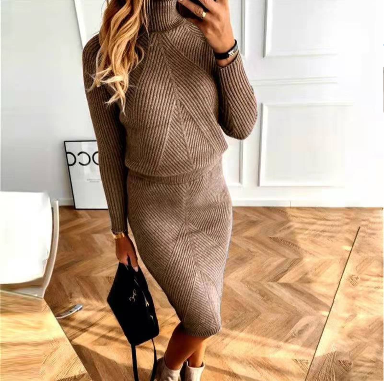 Bruine Gebreide pullover jurk voor dames – Comfortabel en stijlvol voor een casual en warme look.