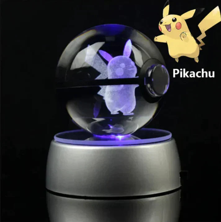 Pokémon figuur met Pokéball en sfeerverlichting – decoratief nachtlampje met kleurrijke lichtgevende effecten, ideaal voor fans en kinderen.