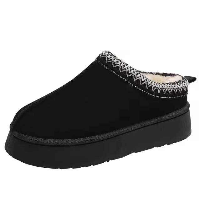 Tess suède damespantoffels – zachte, comfortabele en warme pantoffels met stijlvolle afwerking, ideaal voor relaxte dagen thuis.