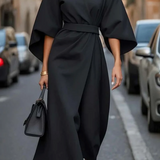 Elegante Oversized Midi Jurk met Driekwart Mouwen en Tailleband