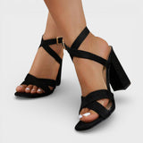Dames Sandalen met Blokhak en Kruisbanden
