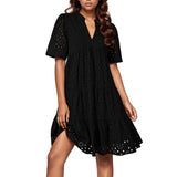 Dames Midi Jurk met Korte Mouwen en Geplooide Rok