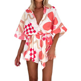 Korte mouw geborduurde blouse set met ceintuur van lichte, ademende stof met elegante pasvorm en verfijnde details.