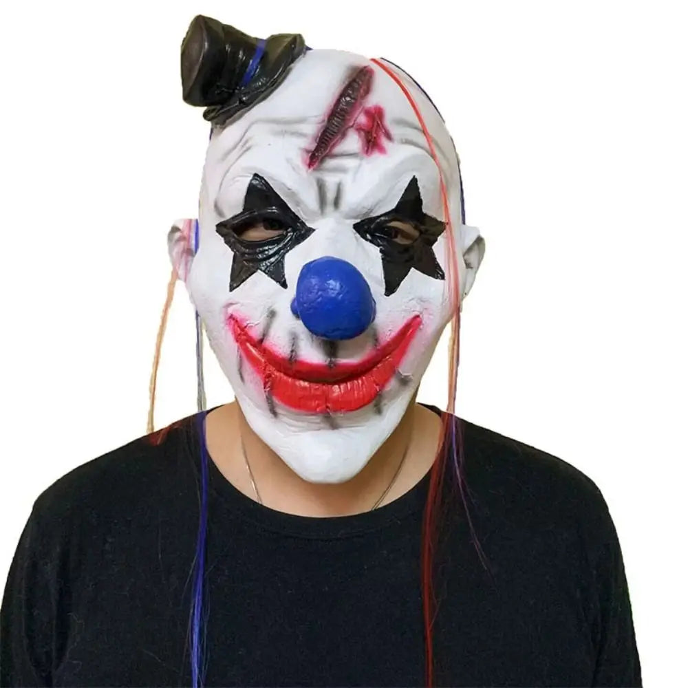Halloween clown masker – eng en kleurrijk volledig gezichtsmasker van lichtgewicht materiaal, ideaal voor Halloween, cosplay en verkleedfeesten.