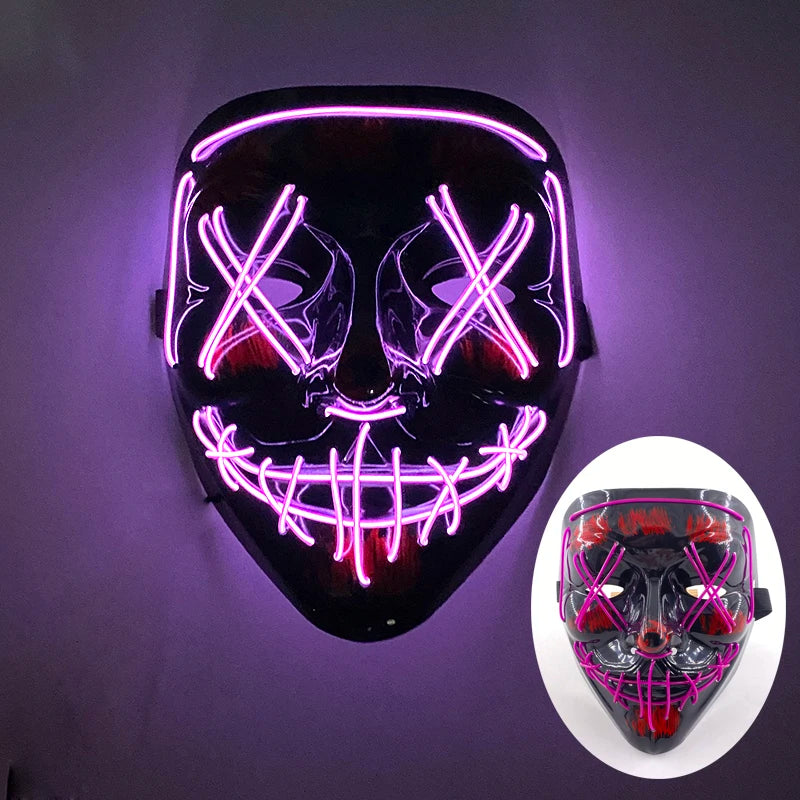 LED Halloween masker – draadloos lichtgevend party masker met meerdere stijlen en knipperende effecten, perfect voor Halloween, feestjes en cosplay voor kinderen en volwassenen.