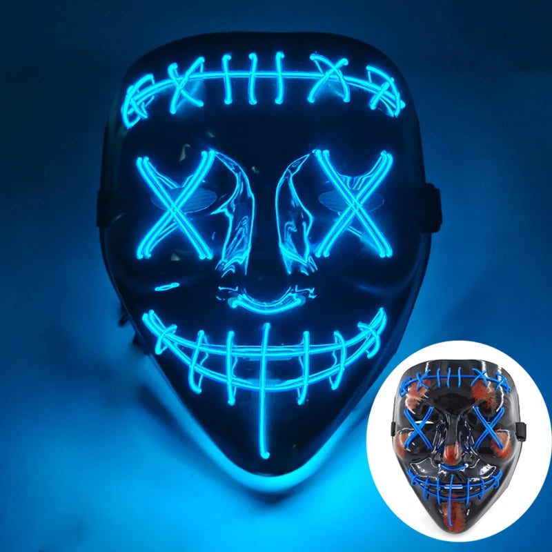 LED Halloween masker – draadloos lichtgevend party masker met meerdere stijlen en knipperende effecten, perfect voor Halloween, feestjes en cosplay voor kinderen en volwassenen.