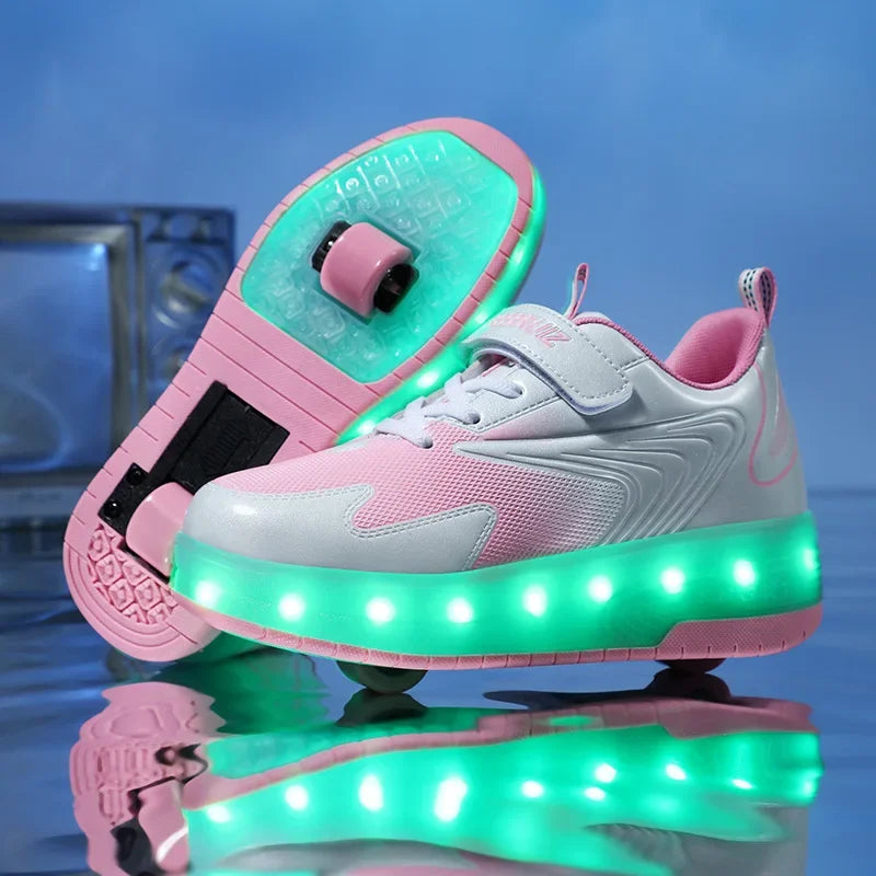SparkRunners LED rolschaats sneakers voor kinderen – comfortabele en duurzame lichtgevende schoenen met kleurrijke LED-zolen, perfect voor buitenspelen en sportief plezier.
