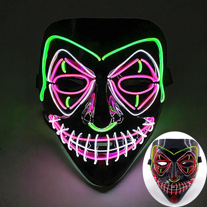 LED Halloween masker – draadloos lichtgevend party masker met meerdere stijlen en knipperende effecten, perfect voor Halloween, feestjes en cosplay voor kinderen en volwassenen.