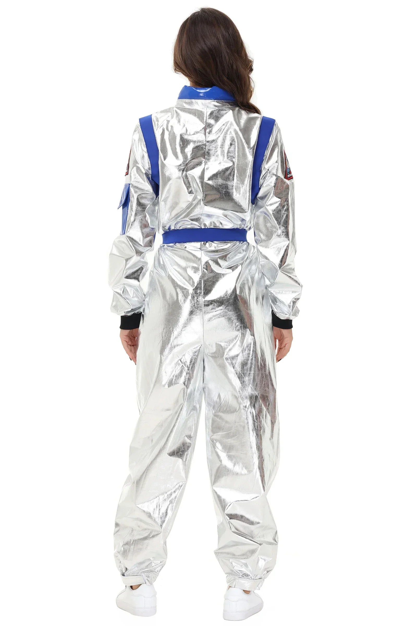 Halloween kostuum – zilverkleurig astronautenpak voor volwassenen en tieners, compleet en comfortabel outfit, ideaal voor Halloween, cosplay en verkleedfeesten.