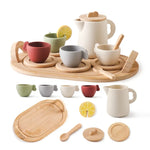 Montessori TinyTea kinder theeservies – duurzaam houten speelgoedsetje dat creatief spel en sociale interactie stimuleert tijdens mini tea party’s.