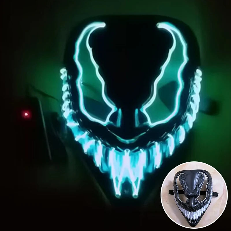 LED Halloween masker – draadloos lichtgevend party masker met meerdere stijlen en knipperende effecten, perfect voor Halloween, feestjes en cosplay voor kinderen en volwassenen.