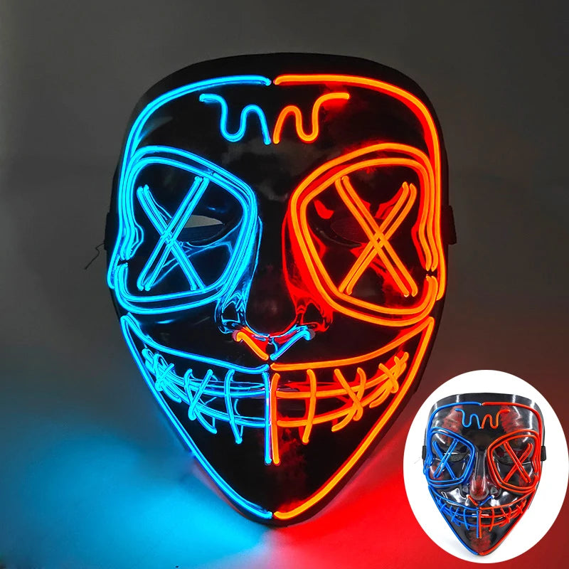 LED Halloween masker – draadloos lichtgevend party masker met meerdere stijlen en knipperende effecten, perfect voor Halloween, feestjes en cosplay voor kinderen en volwassenen.