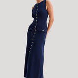 Dames Midi Jurk met Knoopsluiting en Zijsplit