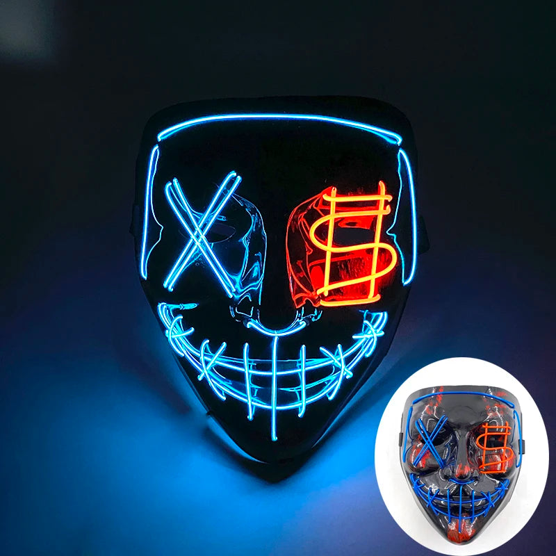 LED Halloween masker – draadloos lichtgevend party masker met meerdere stijlen en knipperende effecten, perfect voor Halloween, feestjes en cosplay voor kinderen en volwassenen.