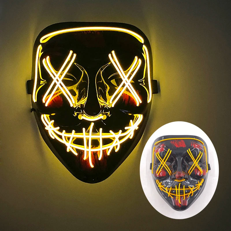 LED Halloween masker – draadloos lichtgevend party masker met meerdere stijlen en knipperende effecten, perfect voor Halloween, feestjes en cosplay voor kinderen en volwassenen.