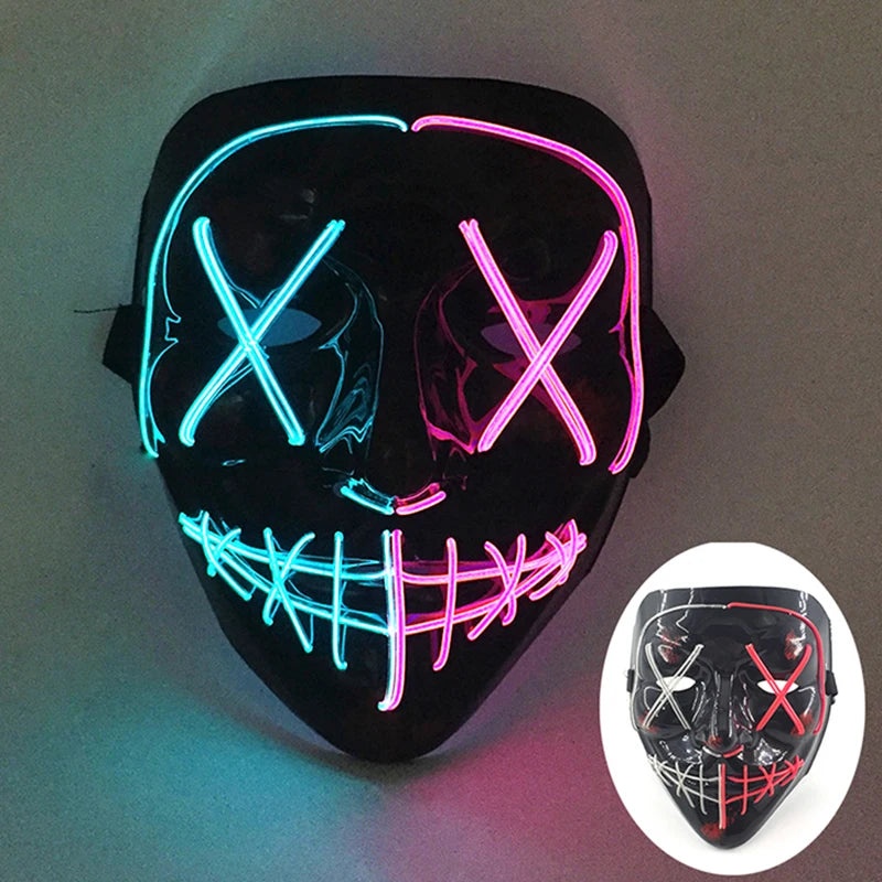 LED Halloween masker – draadloos lichtgevend party masker met meerdere stijlen en knipperende effecten, perfect voor Halloween, feestjes en cosplay voor kinderen en volwassenen.