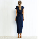 Casual Midi Jurk met Knoopdetail en Split
