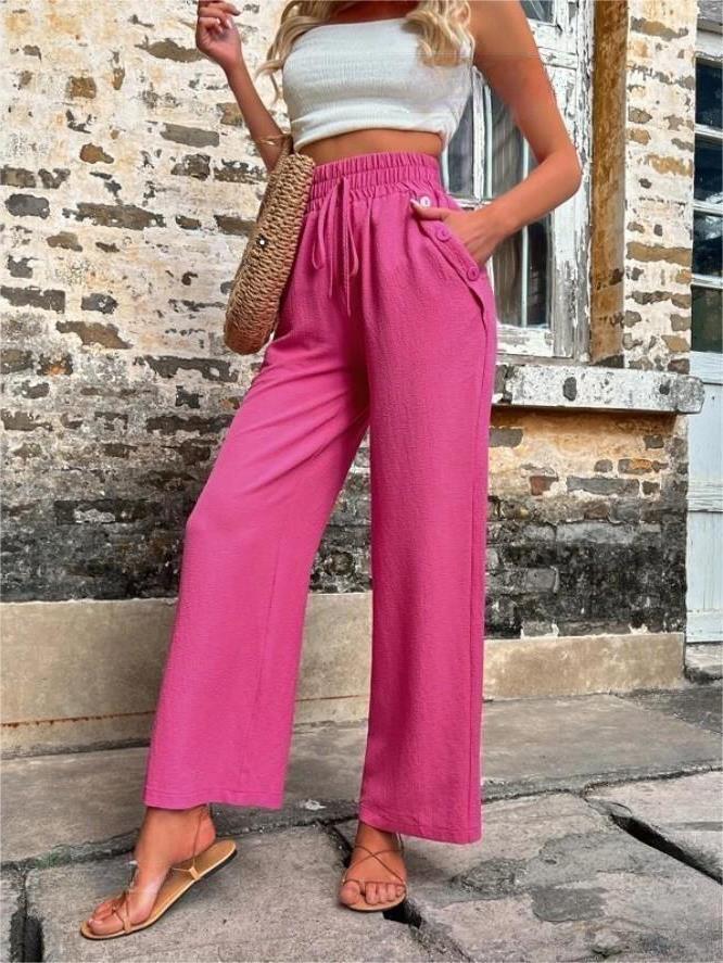 Losse linnen broek met hoge taille van ademende, natuurlijke stof met relaxte pasvorm en tijdloos, elegant design.