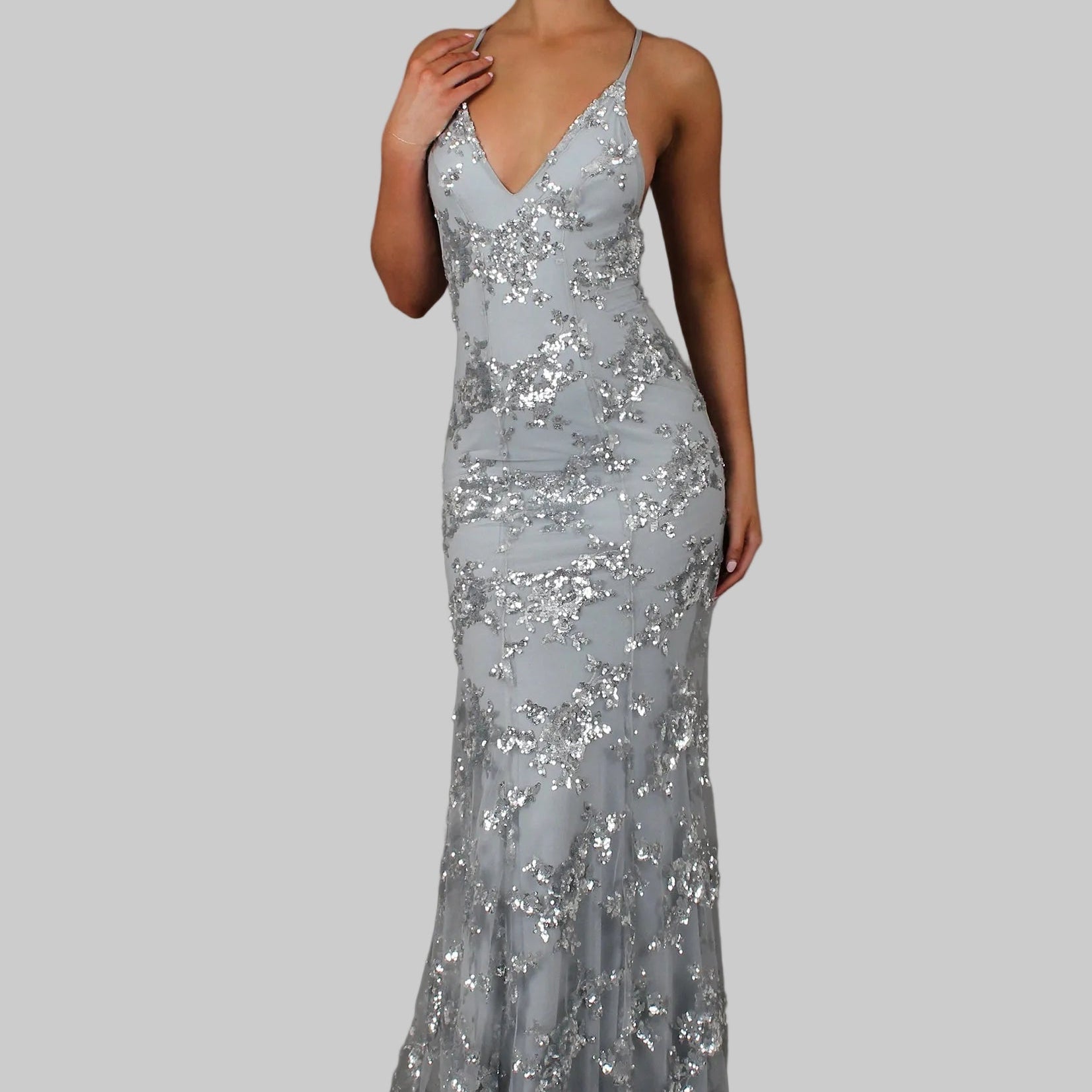 Dames Pailletten Maxi Jurk met Diepe V-hals