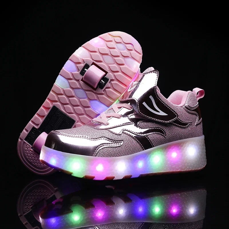 SparkRunners LED rolschaats sneakers voor kinderen – comfortabele en duurzame lichtgevende schoenen met kleurrijke LED-zolen, perfect voor buitenspelen en sportief plezier.