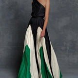 One Shoulder Maxi Jurk met Kleurencontrast
