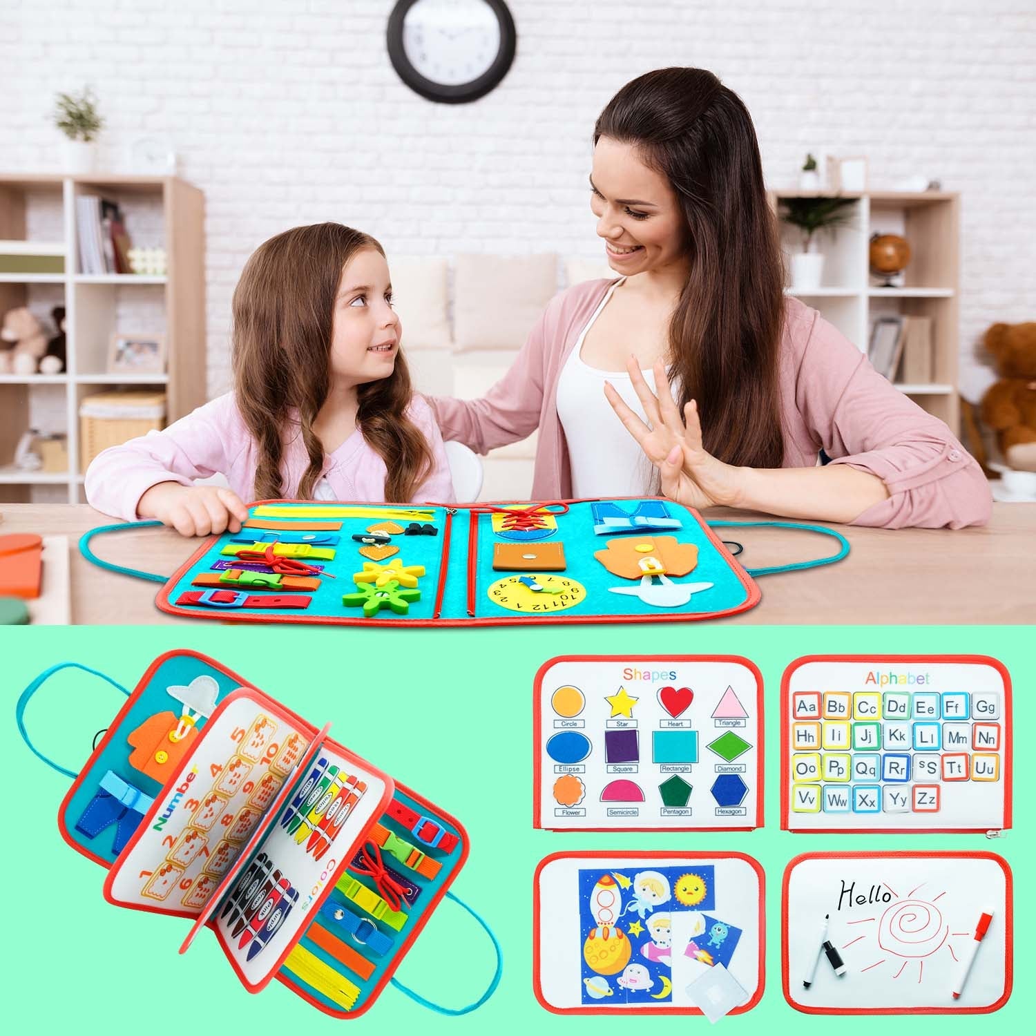 SensoryFun Montessori zintuiglijk viltboek voor kinderen – educatief en interactief boek dat fijne motoriek, zintuiglijke ontwikkeling en creatief spel stimuleert.