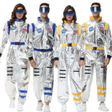 Halloween kostuum – zilverkleurig astronautenpak voor volwassenen en tieners, compleet en comfortabel outfit, ideaal voor Halloween, cosplay en verkleedfeesten.