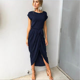 Casual Midi Jurk met Knoopdetail en Split