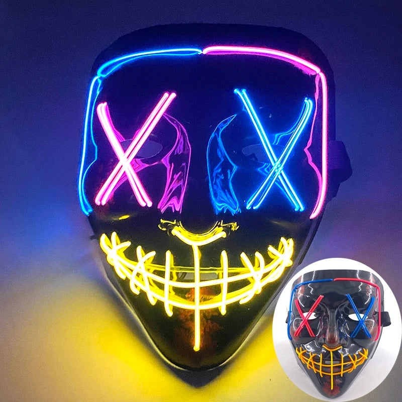 LED Halloween masker – draadloos lichtgevend party masker met meerdere stijlen en knipperende effecten, perfect voor Halloween, feestjes en cosplay voor kinderen en volwassenen.