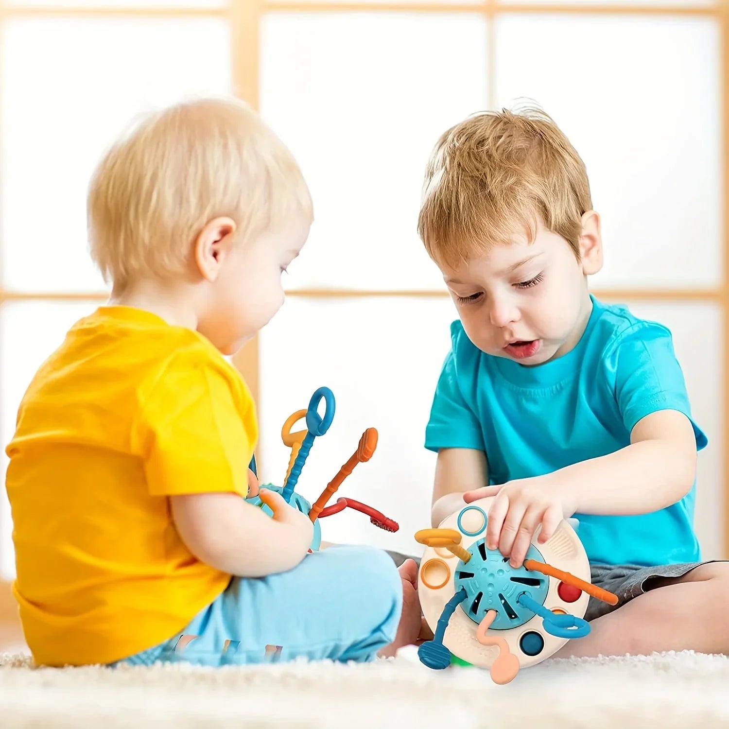 Montessori UFO siliconen duw- & trekkoord activiteitenspeeltje (6-18M+) – stimuleert de motorische vaardigheden en zintuiglijke ontwikkeling van je baby. Veilig, duurzaam en leuk!