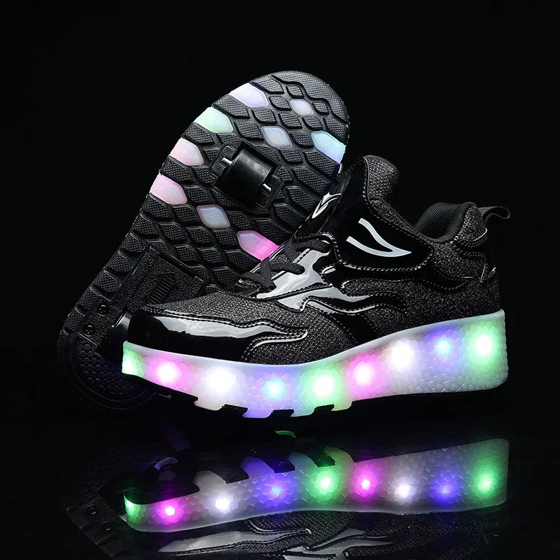 SparkRunners LED rolschaats sneakers voor kinderen – comfortabele en duurzame lichtgevende schoenen met kleurrijke LED-zolen, perfect voor buitenspelen en sportief plezier.