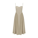 Straploze Midi Jurk met Geplooide Rok